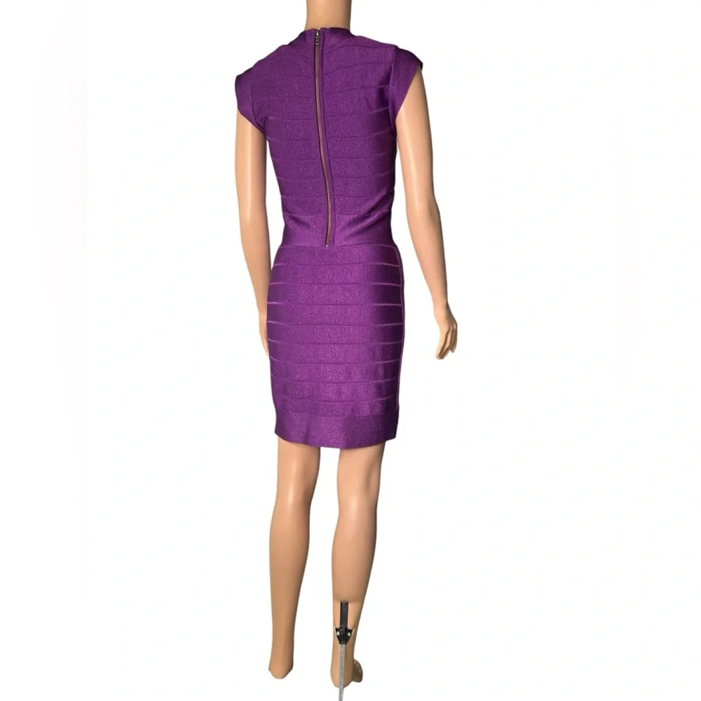 FRENCH CONNECTION Vintage SIZE 6 DEEP PURPLE BANDAGE BODYCON MINI stretchy DRESS - Picture 9 of 12